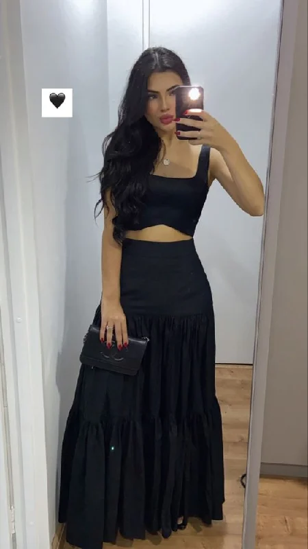 Super Sale denim dressCharming Black Two Piece Prom Dress,Black Party Gown Y7119