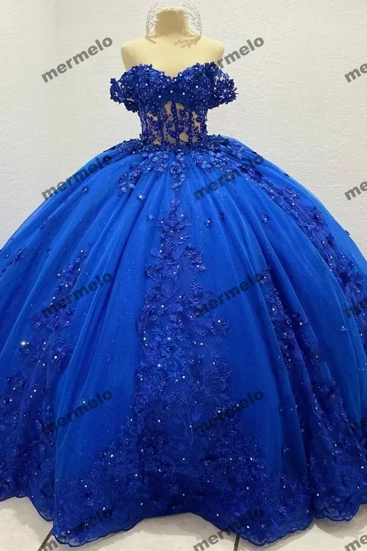 evening dressRoyal Blue Quinceanera Dresses Shiny Lace Birthday Party Ball Gown