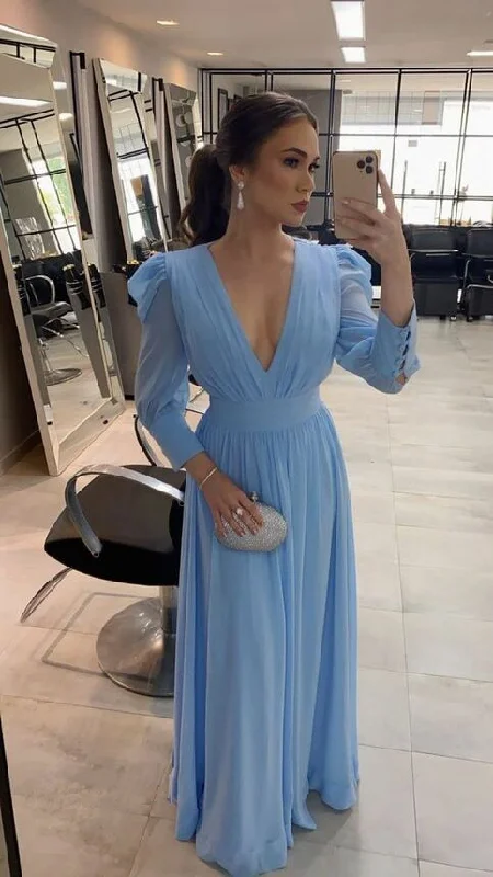 Massive Deals sleeveless dressLight Blue Long Sleeve Chiffon Prom Dress Evening Dress Y5747 Massive Deals sleeveless dressLight Blue Long Sleeve Chiffon Prom Dress Evening Dress Y5747