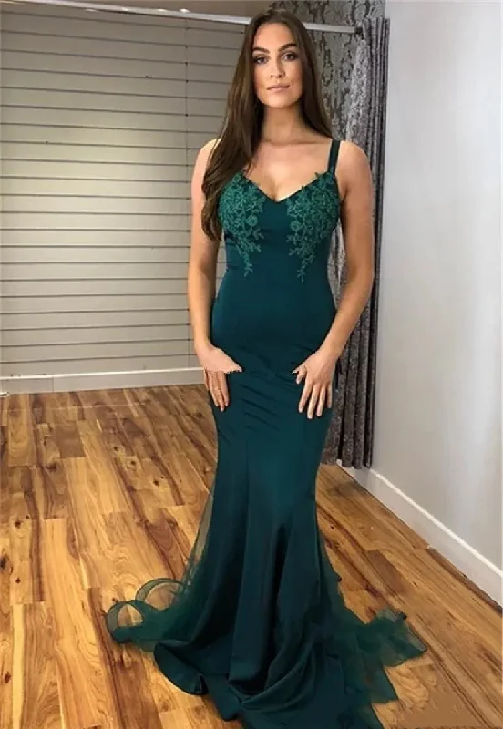 wool dressLuxury plus size Mermaid Evening dress Sexy backless Italian Spaghetti strap lace applique floor-length formal dress Party dress