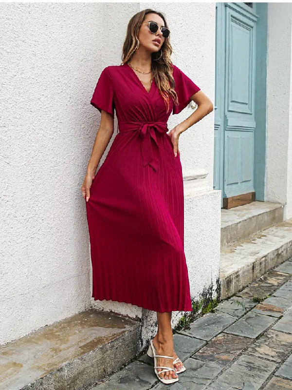 Best Seller stylish dressBerriesJam - 2024 V-neck Short Sleeve casual Folds Lace Up Party Beach Dress Best Seller stylish dressBerriesJam - 2024 V-neck Short Sleeve casual Folds Lace Up Party Beach Dress