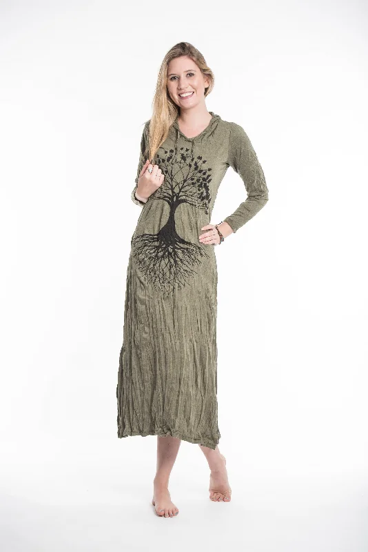 Major Savings Womens Tree of Life Long Hoodie Dress in Green
