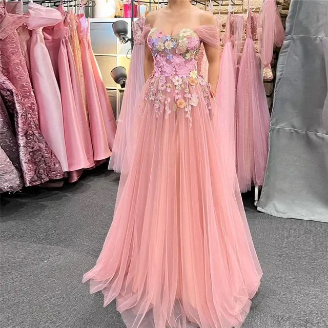 Can't Miss floral dressFairy Pink Prom Dress Tulle Off The Shoulder 3D Flowers A-Line Ruched Party Growns Princess Floor Length Abendkleider Can't Miss floral dressFairy Pink Prom Dress Tulle Off The Shoulder 3D Flowers A-Line Ruched Party Growns Princess Floor Length Abendkleider