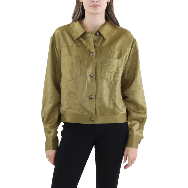 urban street coatWomens Shimmer Button-Down Utility Jacket