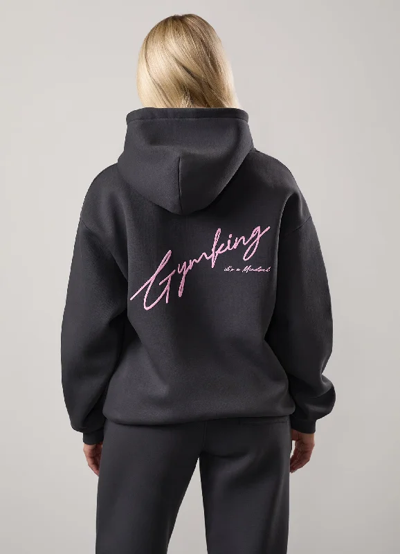 Buy Now cozy workout hoodieGym King Script Mindset Relaxed Fit Hood - Dark Pewter