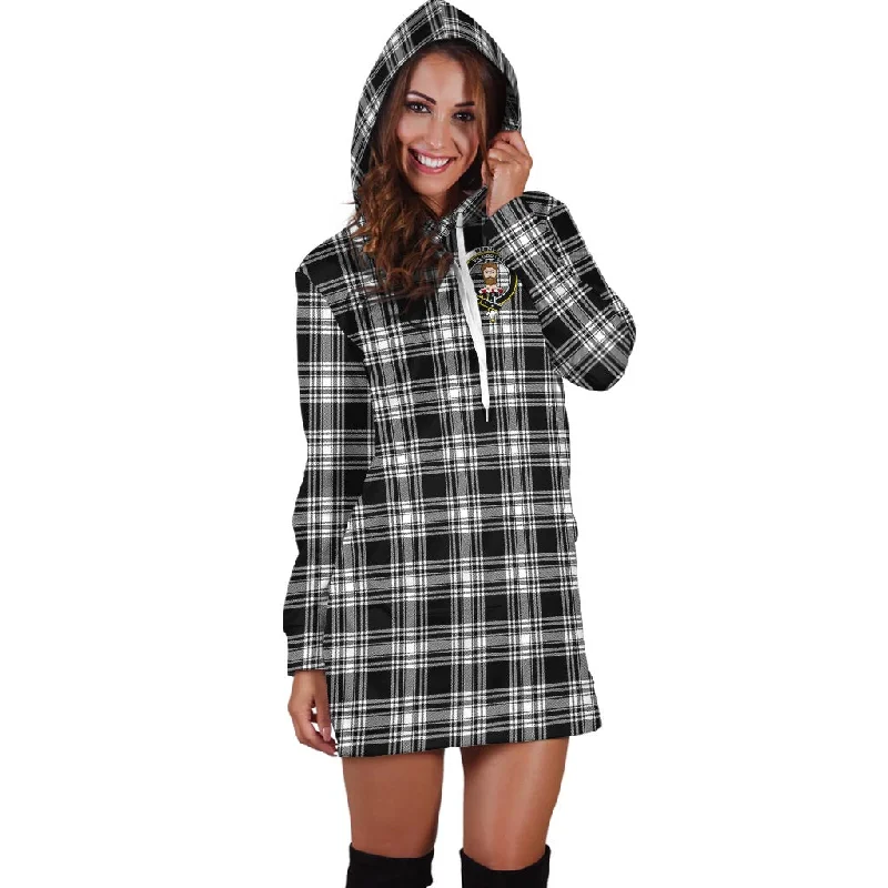Act Now Menzies Black and White Tartan Hoodie Dress with Family Crest