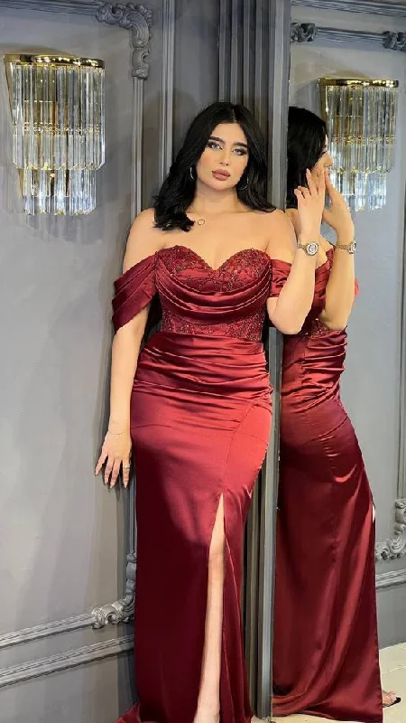 Exclusive Offers flowy dressOff Shoulder Burgundy High Slit Long Evening Dress,Custom Mermaid Prom Dress Y6006 Exclusive Offers flowy dressOff Shoulder Burgundy High Slit Long Evening Dress,Custom Mermaid Prom Dress Y6006