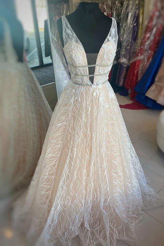Warehouse Sale chic wrap dressPlunge Ivory Long Formal Gown
