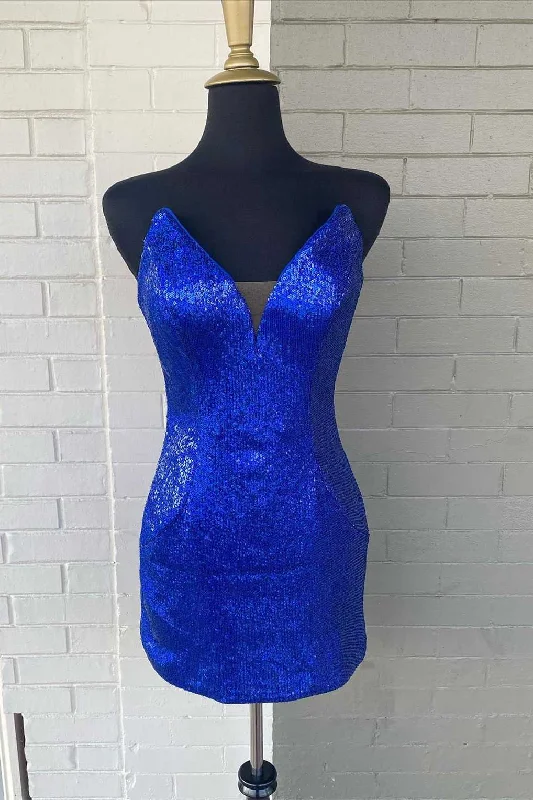 ashionable dressBlue Sequin Strapless Bodycon Homecoming Dress