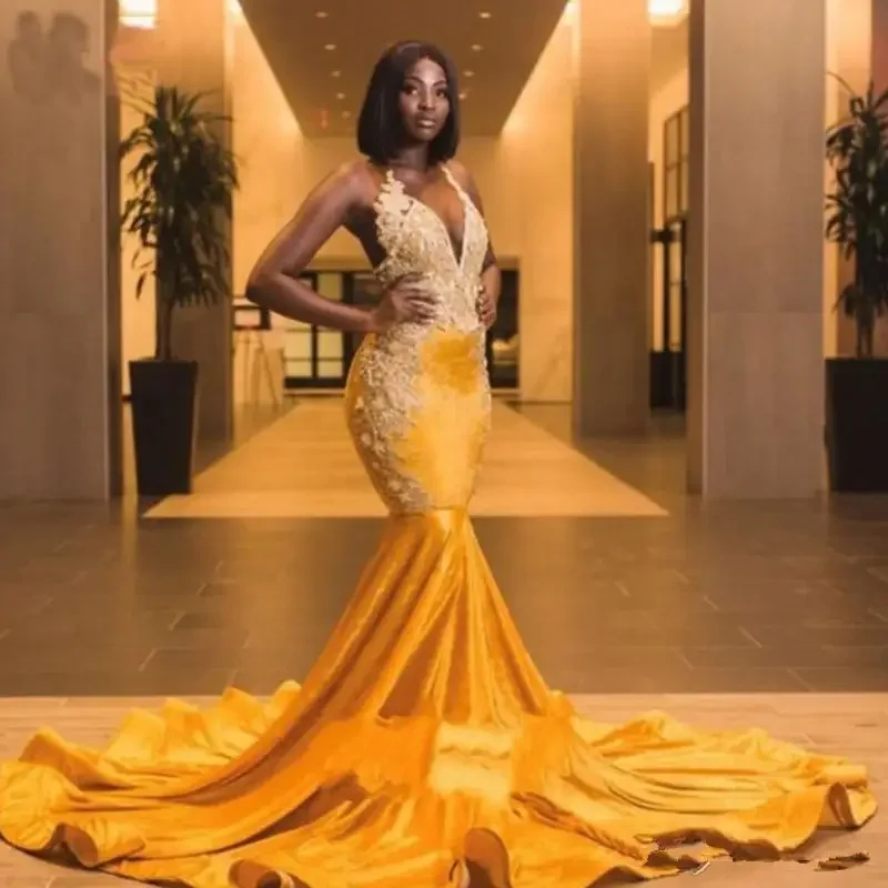 Exclusive Online Offer comfy dressGougeous Yellow Velvet Long Train Mermaid African Prom Dresses Backless Beads Black Girl Party Gown Plus Size Long Evening Dress Exclusive Online Offer comfy dressGougeous Yellow Velvet Long Train Mermaid African Prom Dresses Backless Beads Black Girl Party Gown Plus Size Long Evening Dress
