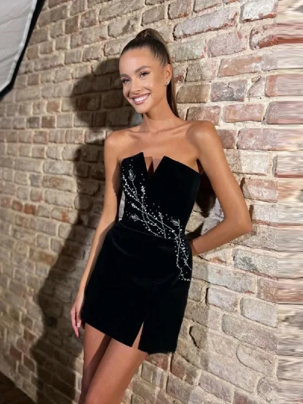 Savings Galore v-neck dressSexy Strapless Backless Prom Gown Sparkly Beads Pearls Cocktail Dresses Graceful Black Velvet Mini Evening Dress Robe De Mariée Savings Galore v-neck dressSexy Strapless Backless Prom Gown Sparkly Beads Pearls Cocktail Dresses Graceful Black Velvet Mini Evening Dress Robe De Mariée
