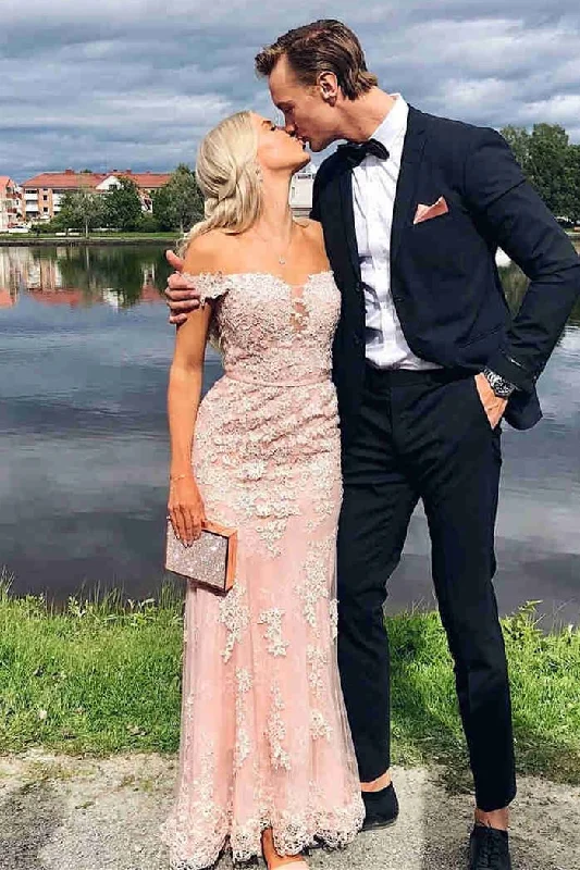 Today's Special luxury dressOff the Shoulder Appliqued Pink Long Prom Dress