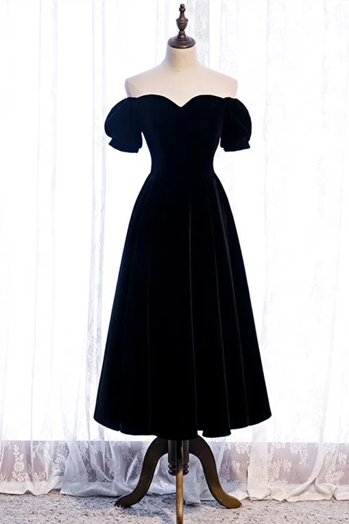 Quick Sale textured dressOff the Shoulder Black Velvet Party Dress