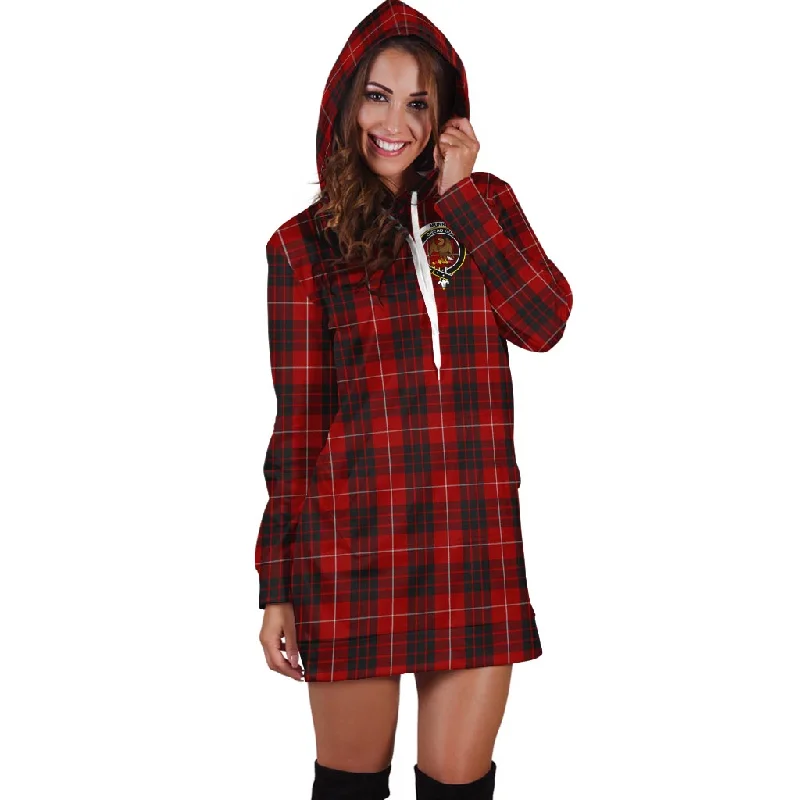 Super Bargain Munro Black and Red Tartan Hoodie Dress with Family Crest