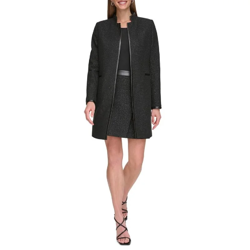 Sale Event everyday winter coatPetites Womens Tweed Metallic Open Front