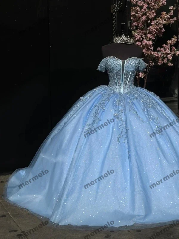 fitted bodycon dressBlue Quinceanera Dresses Off-Shoulder Shiny Lace Beading Vestidos De 15 Anos Birthday Party Princess