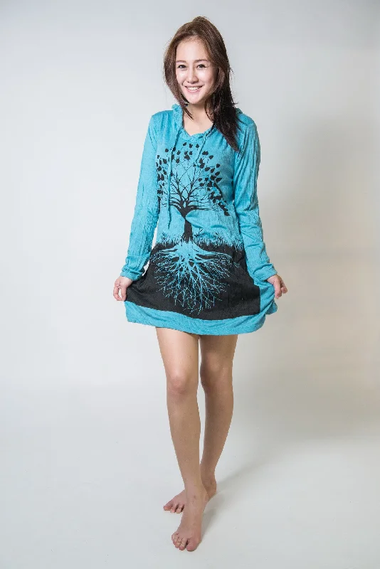 Exclusive Savings Womens Tree of Life Hoodie Dress in Turquoise