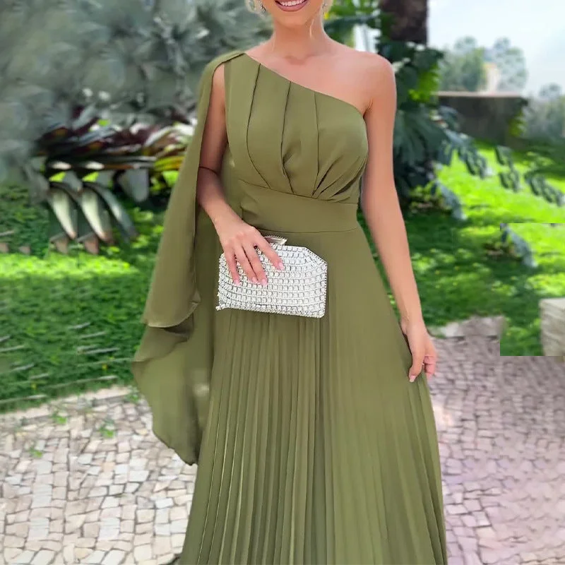 Year-End Sale silk dressSummer Sloping-shoulder Off The-shoulder Sexy Pleated Shawl High Waist Dress Year-End Sale silk dressSummer Sloping-shoulder Off The-shoulder Sexy Pleated Shawl High Waist Dress
