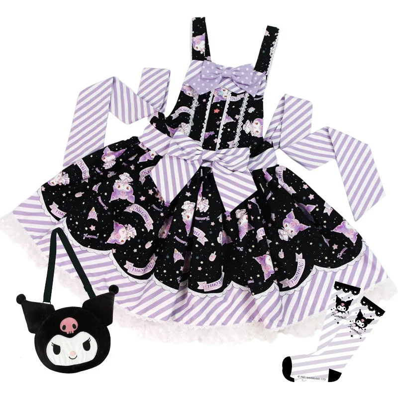 Kuromi salopette (black) free gift bag+socks