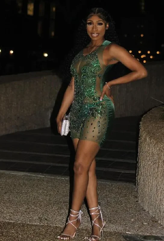 Daily Deals backless dressEmerald Green Mini Evening Cocktail Dresses Sheer Mesh Black Girl Diamond Crystal Birthday Party Gown vestidos de 15años Daily Deals backless dressEmerald Green Mini Evening Cocktail Dresses Sheer Mesh Black Girl Diamond Crystal Birthday Party Gown vestidos de 15años