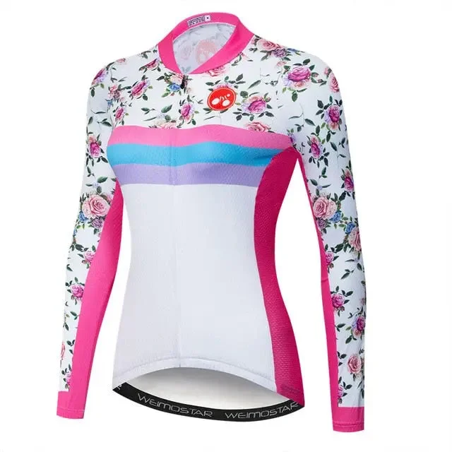 cool activewear hoodiePink Rose Women's Long Sleeve Cycling Jersey