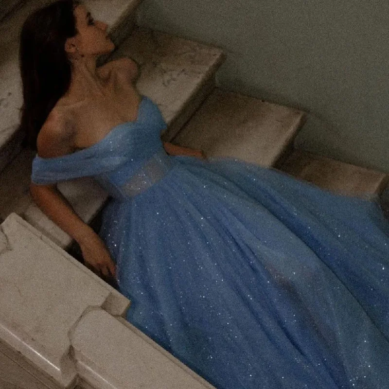 Stock Clearance stylish dressGlitter Sweetheart Formal Occasion Dresses Off-Shoulder Party Dress Tea-Length Tulle Evening Gowns فساتين مناسبة رسمية