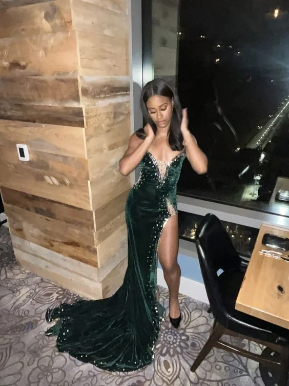 TIME-Limited Offer t-shirt dressGreen Velvet Prom Dress African Mermaid Evening Dress With Slit Y6480 TIME-Limited Offer t-shirt dressGreen Velvet Prom Dress African Mermaid Evening Dress With Slit Y6480