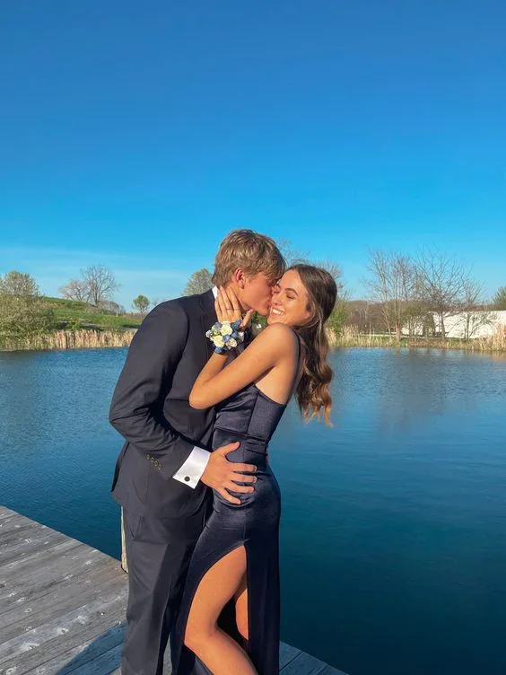 Massive Deals velvet dressElegant Satin Long Prom Dress with High Split