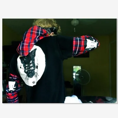 Super Deal REVIEW FOR GOTHIC CAT PRINT FAKE TWO PIECES HOODIE SWEATER YV5082