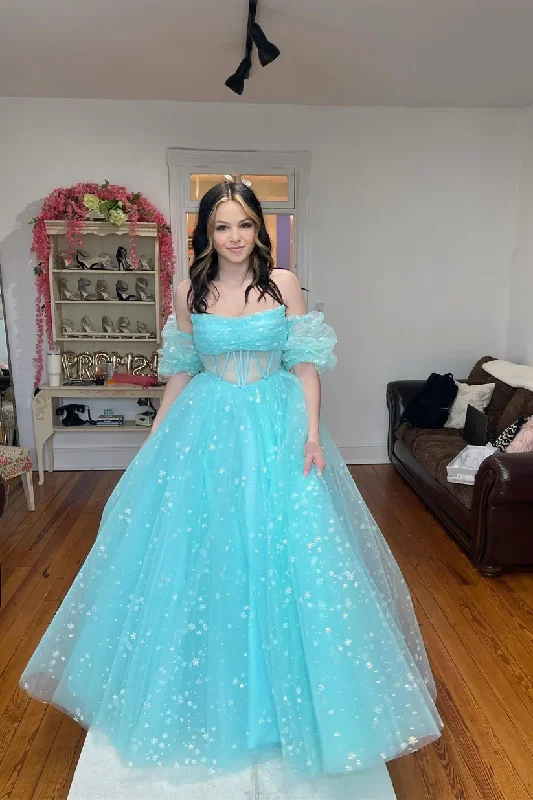 Quick Sale bodycon dressStrapless Blue Tulle Starry Long Formal Gown