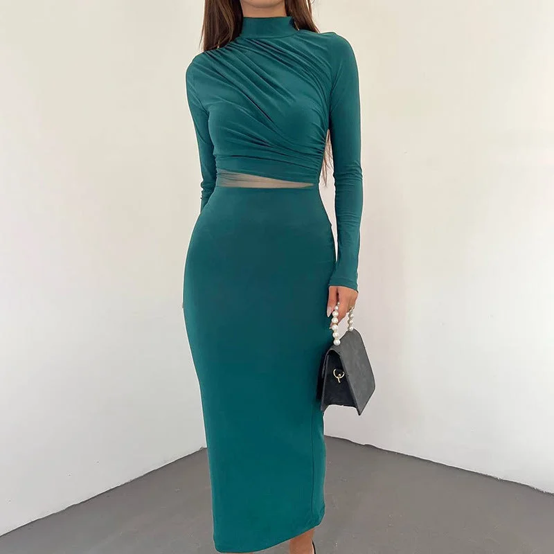 Extra Savings wrap dressFashionable See-through Pleated Slim Fit Dress Women
