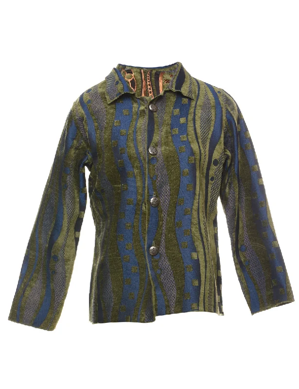 Get It Before It’s Gone fashionable quilted coatBlue & Green Abstract Tapestry Jacket  - M