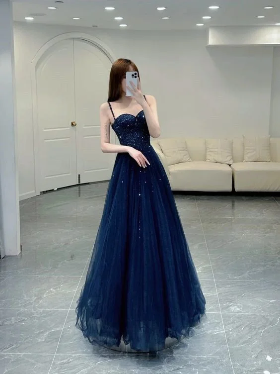 Quick Sale evening dressElegant A line Straps Tulle Navy Blue Prom Dresses Formal Evening Dress Y6776 Quick Sale evening dressElegant A line Straps Tulle Navy Blue Prom Dresses Formal Evening Dress Y6776