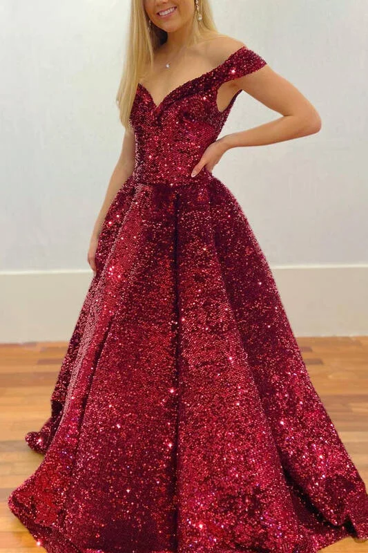 Anniversary Sale summer floral dressSparkle Off the Shoulder Burgundy Sequined Long Ball Gown Anniversary Sale summer floral dressSparkle Off the Shoulder Burgundy Sequined Long Ball Gown
