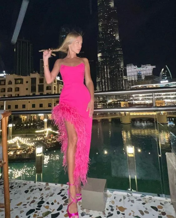 Extra Savings winter dressElegant Hot Pink Strapless Evening Dress With Feathers Y6728 Extra Savings winter dressElegant Hot Pink Strapless Evening Dress With Feathers Y6728