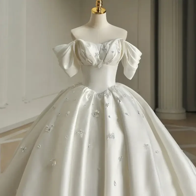 Deal Dash office dressHeavy Industry Luxury Satin Tail Wedding Dress Y6858