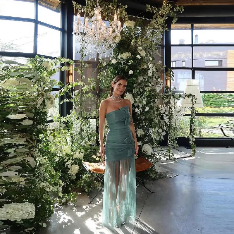 Discount Deals A-line dressTurquoise Green Strapless Bow Banquet Party Dresses Pleated Sheer Tulle Formal Dress Floor Length Long Sleeveless Prom Gowns Discount Deals A-line dressTurquoise Green Strapless Bow Banquet Party Dresses Pleated Sheer Tulle Formal Dress Floor Length Long Sleeveless Prom Gowns