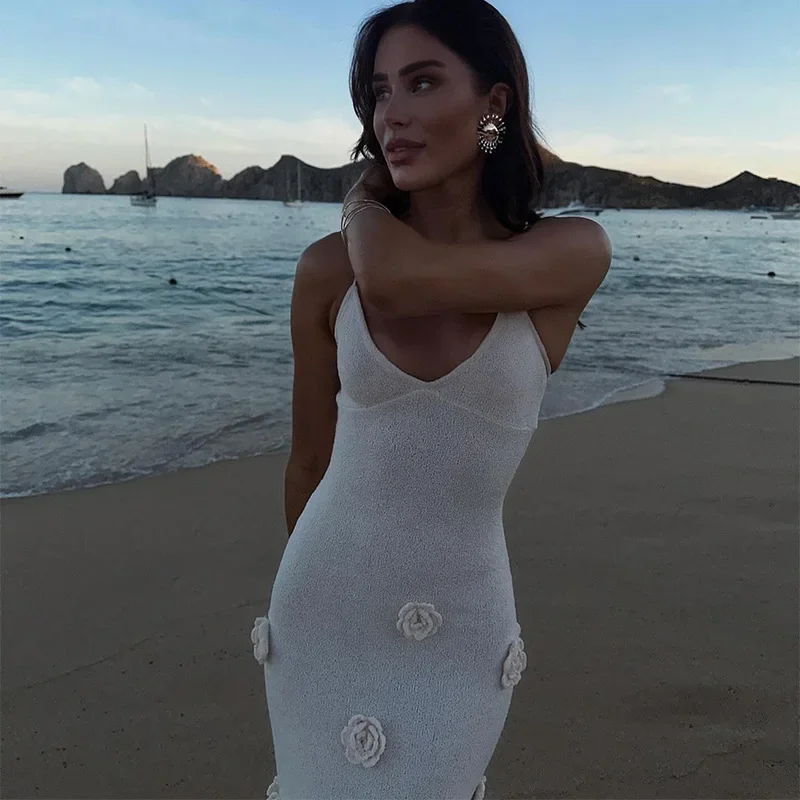Best Bargains tiered dressElegant 3d Flower Knit Dress Women Sexy V-neck Sleeveless Sling Female Long Beach Dresses 2024 Summer Fashion Slim Lady Robes Best Bargains tiered dressElegant 3d Flower Knit Dress Women Sexy V-neck Sleeveless Sling Female Long Beach Dresses 2024 Summer Fashion Slim Lady Robes