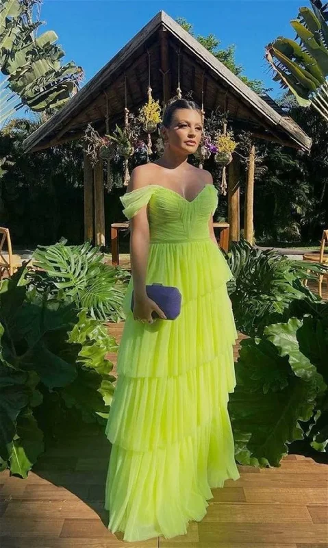 Super Deal classic fit-and-flare dressSexy Off Shoulder Prom Dress Elegant Fluorescent Green A-line فساتين السهرة Grace Multilayer Maxi Vestidos De Noche Super Deal classic fit-and-flare dressSexy Off Shoulder Prom Dress Elegant Fluorescent Green A-line فساتين السهرة Grace Multilayer Maxi Vestidos De Noche