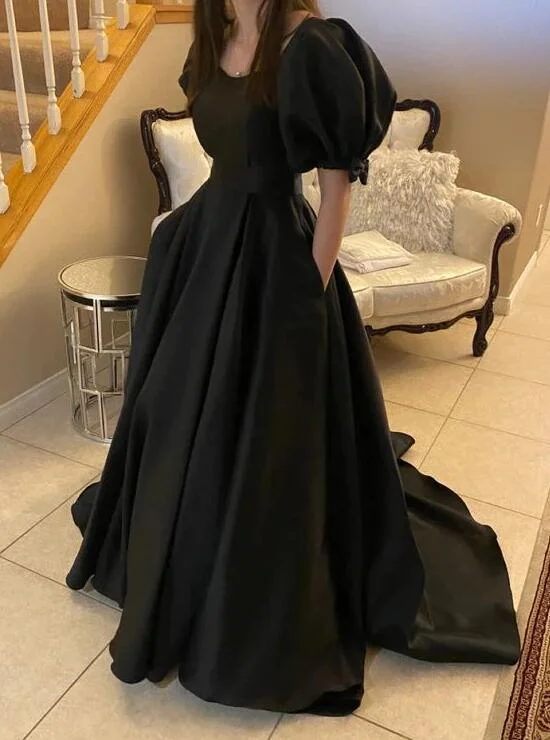 sleek midi dressMermaid Black Formal Evening Dresses With Short Sleeves Y4347