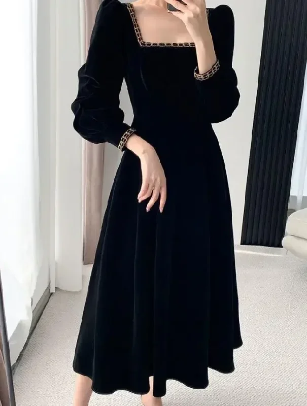 Today's Special office dressVelvet Dress Women Long Sleeve Square Neck Elegant Bodycon Patchwork Fashion Evening Dress Y6744 Today's Special office dressVelvet Dress Women Long Sleeve Square Neck Elegant Bodycon Patchwork Fashion Evening Dress Y6744