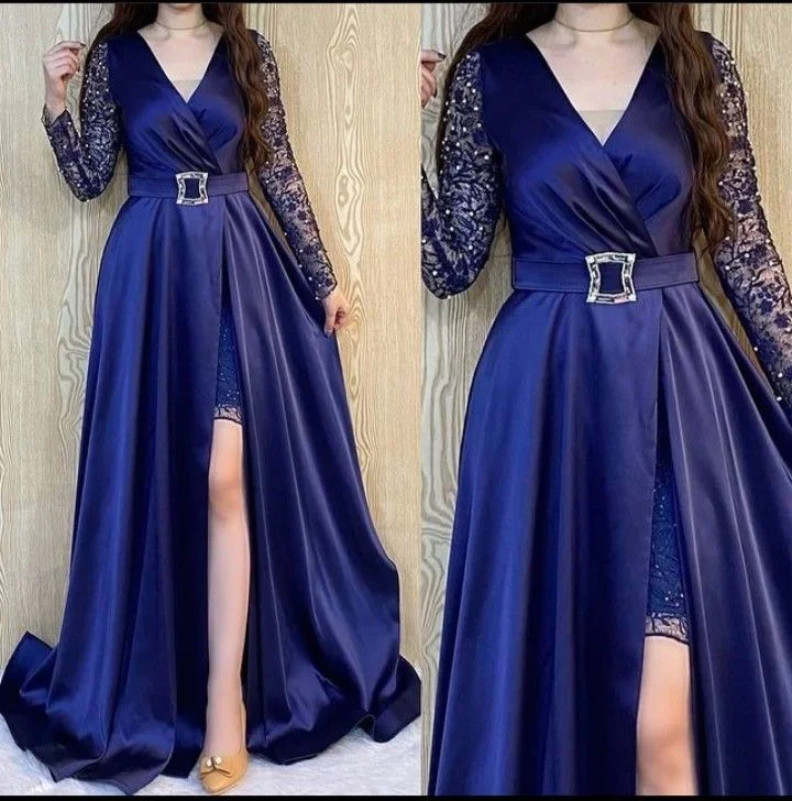 Special Price ruched dressElegant A-Line V Neck Long Sleeves Evening Dresses Y5786