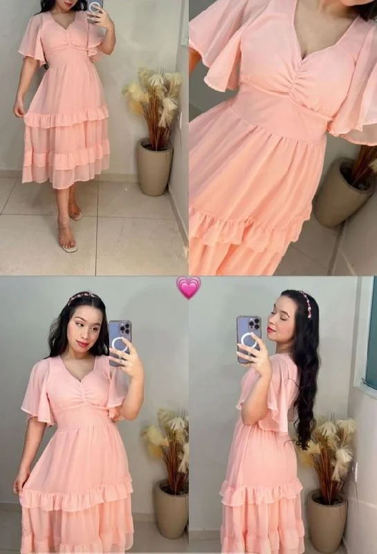 Online Exclusive layered dressPink A-line Chiffon Midi-length Prom Dress,Summer Beach Dress Y7134 Online Exclusive layered dressPink A-line Chiffon Midi-length Prom Dress,Summer Beach Dress Y7134