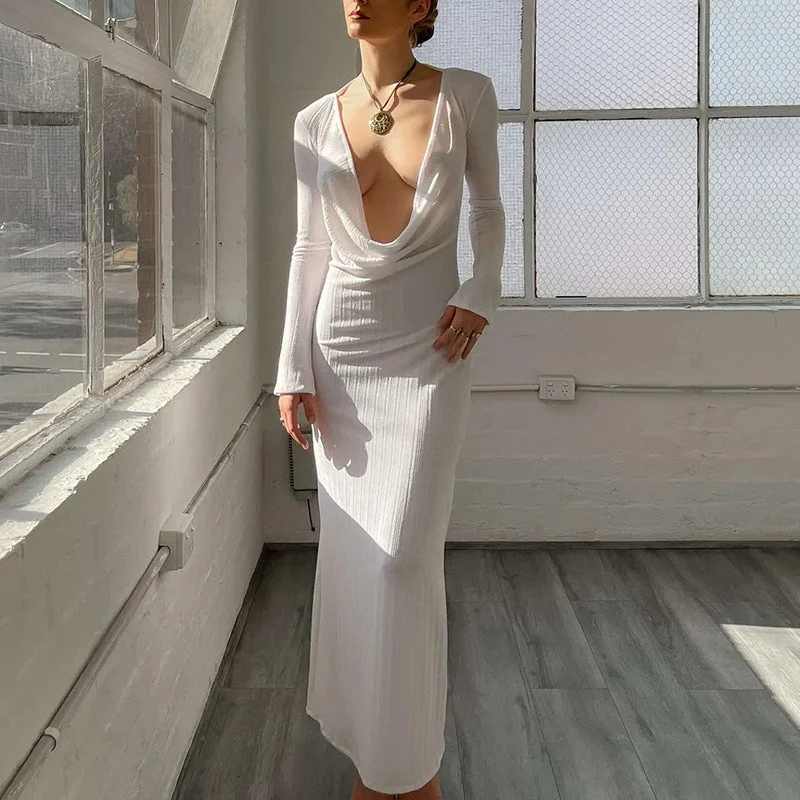 Online Only denim dressBerriesJam - Backless Draped Slim Party Sexy Maxi Dress