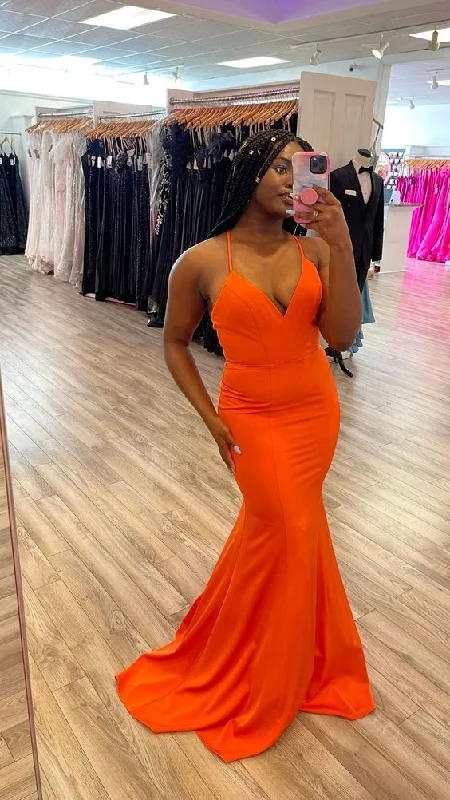 Deal Mania velvet dressSimple Orange Satin Mermaid Long Prom Dress, Orange Evening Dress Y6197