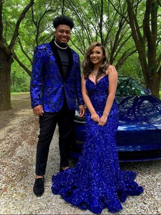 chic slip dressRoyal Blue Long Sequin Prom Dress