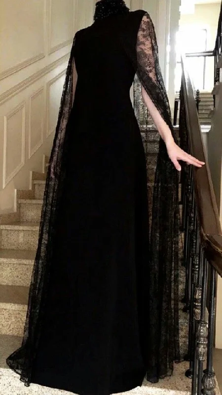 layered dressClassy Black Sheath Long Evening Dress,Black Evening Gown  Y7144