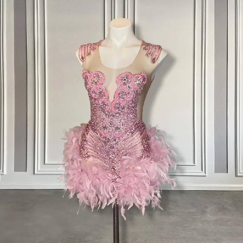 New Deals summer dressLuxury Pink Short Prom Dress Black Girls Beaded Crystal Feather Birthday Party Dress Scoop Neck Mini Cocktail Homecoming Gowns New Deals summer dressLuxury Pink Short Prom Dress Black Girls Beaded Crystal Feather Birthday Party Dress Scoop Neck Mini Cocktail Homecoming Gowns