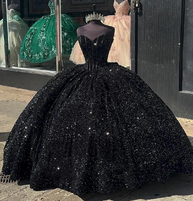 long-sleeve floral dressBlack Sequin Quinceanera Dresses Ball Gown Princess Sweet 16 Dresses Lace Up Birthday Prom Gown Luxury