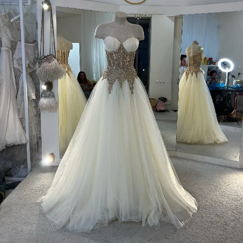 Final Clearance fitted dressGorgeous Beige Tulle Prom Dresses with Handmade Beading Sweetheart Soft Mesh Bridal Dress Boho Beach Wedding Gown فساتين السهرة Final Clearance fitted dressGorgeous Beige Tulle Prom Dresses with Handmade Beading Sweetheart Soft Mesh Bridal Dress Boho Beach Wedding Gown فساتين السهرة